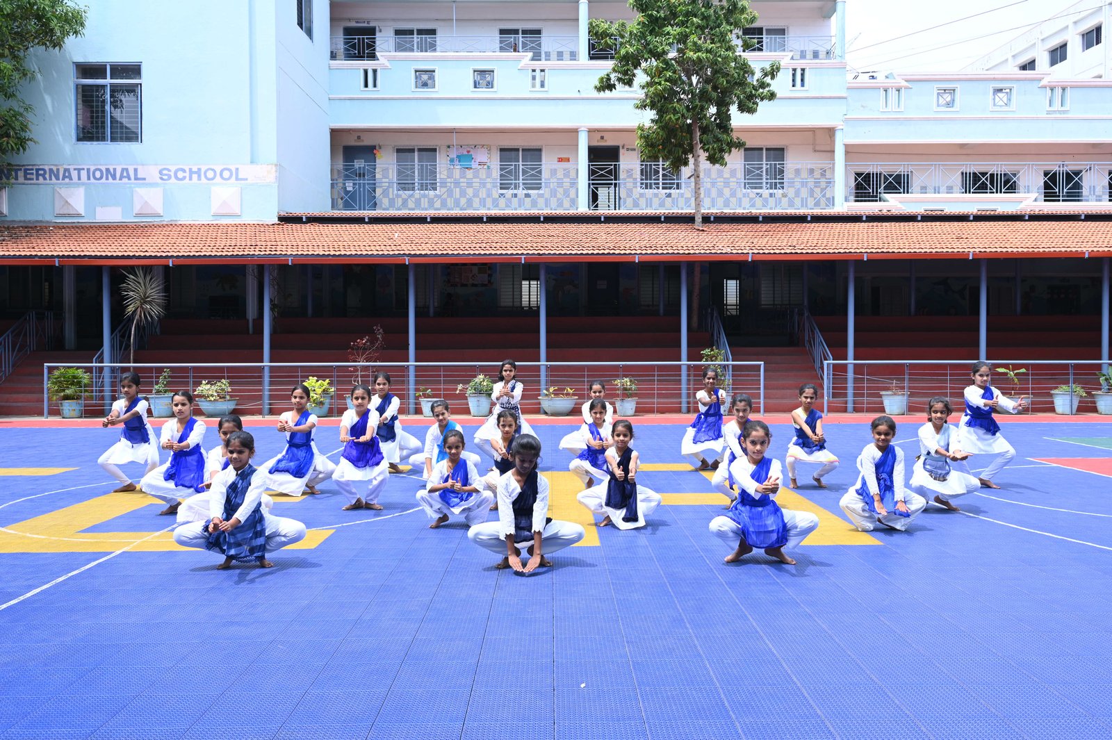 School festival gathering and stage presentation